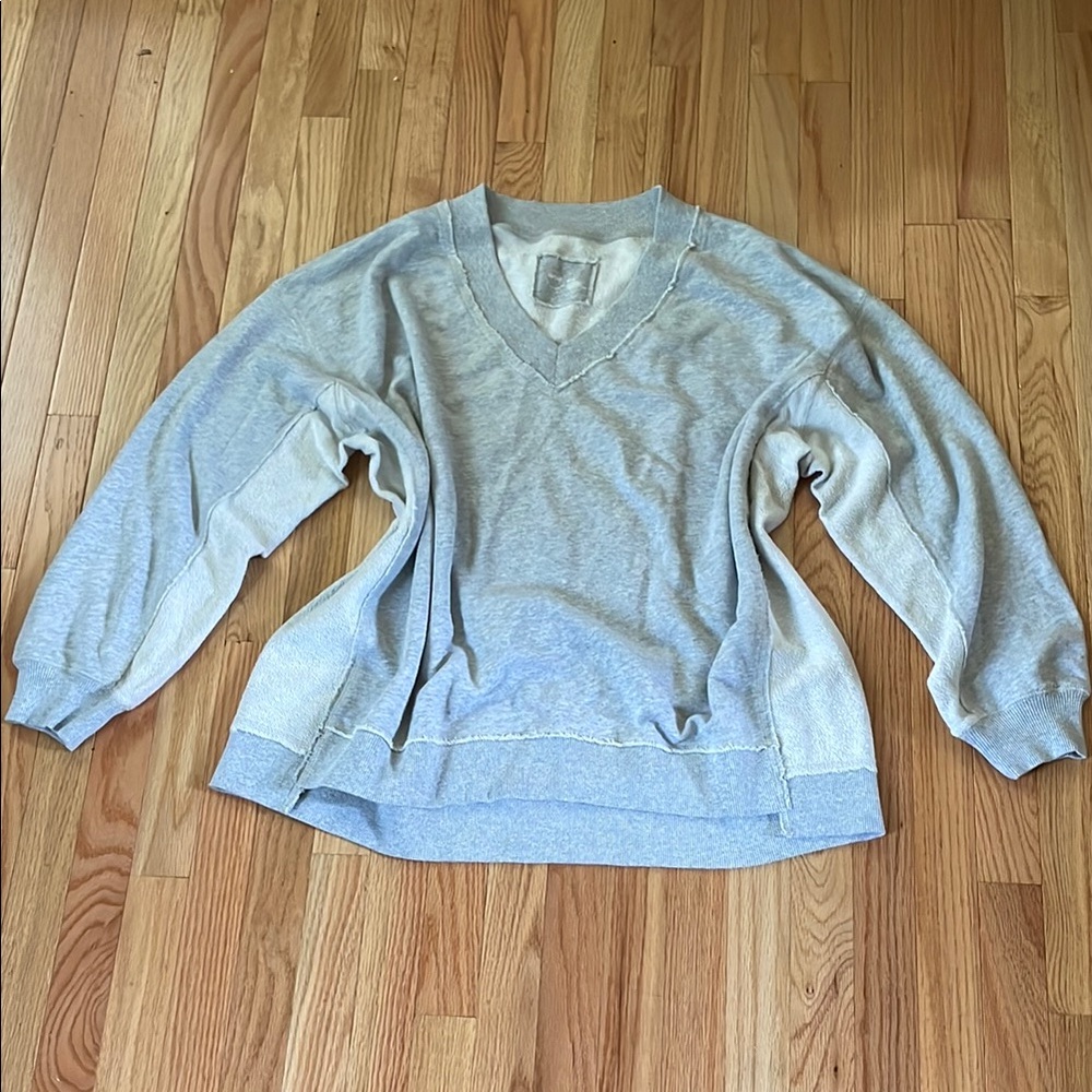 Aerie Sweater Womens XL Gray V Neck Sweatshirt Oversized Loungewear NWT